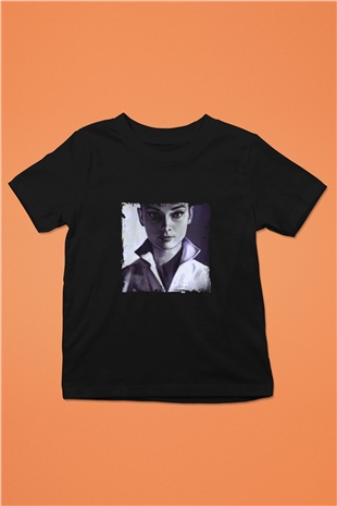 Audrey Hepburn Baskılı Unisex Siyah Çocuk Tişört