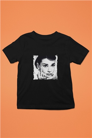 Audrey Hepburn Baskılı Unisex Siyah Çocuk Tişört