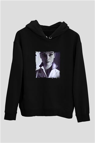 Audrey Hepburn Baskılı Unisex Siyah Hoodie