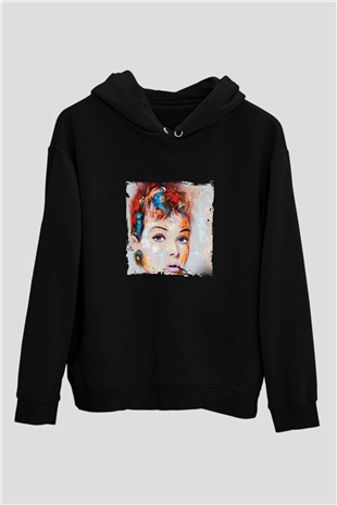 Audrey Hepburn Baskılı Unisex Siyah Hoodie