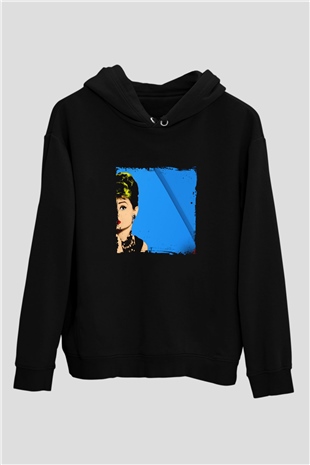 Audrey Hepburn Baskılı Unisex Siyah Hoodie