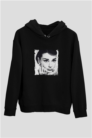 Audrey Hepburn Baskılı Unisex Siyah Hoodie