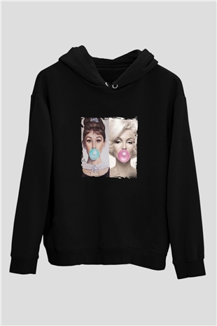 Audrey Hepburn Baskılı Unisex Siyah Hoodie