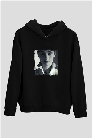 Audrey Hepburn Baskılı Unisex Siyah Hoodie