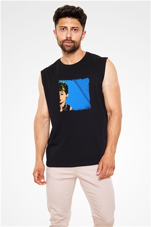 Audrey Hepburn Baskılı Unisex Siyah Kolsuz Tişört