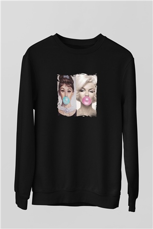 Audrey Hepburn Baskılı Unisex Siyah Sweatshirt