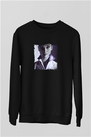Audrey Hepburn Baskılı Unisex Siyah Sweatshirt