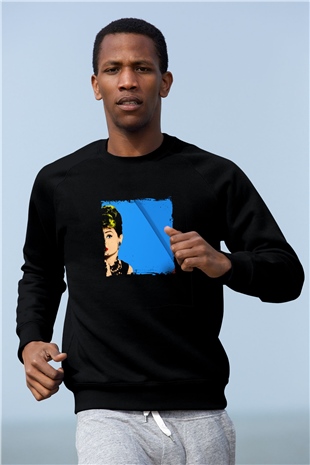 Audrey Hepburn Baskılı Unisex Siyah Sweatshirt