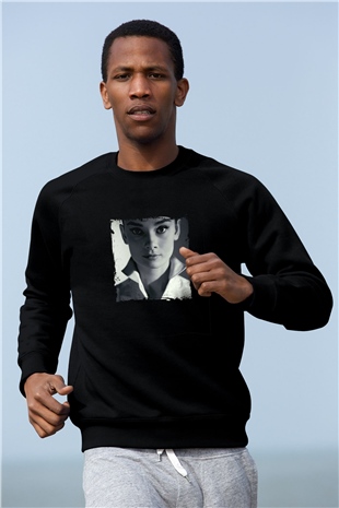 Audrey Hepburn Baskılı Unisex Siyah Sweatshirt