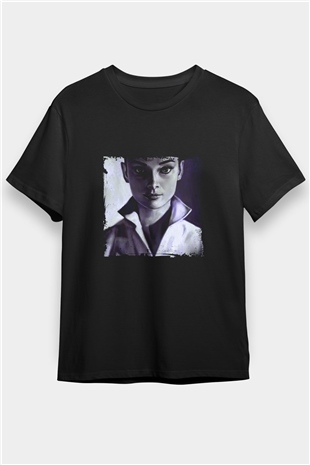 Audrey Hepburn Baskılı Unisex Siyah Tişört