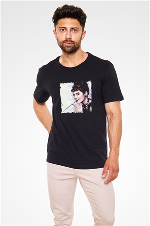 Audrey Hepburn Baskılı Unisex Siyah Tişört