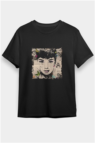 Audrey Hepburn Baskılı Unisex Siyah Tişört