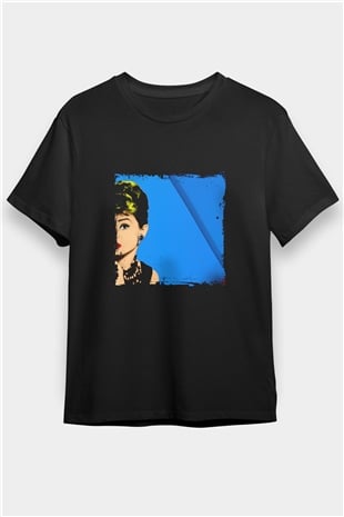 Audrey Hepburn Baskılı Unisex Siyah Tişört