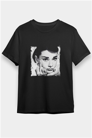 Audrey Hepburn Baskılı Unisex Siyah Tişört