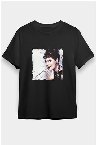 Audrey Hepburn Baskılı Unisex Siyah Tişört