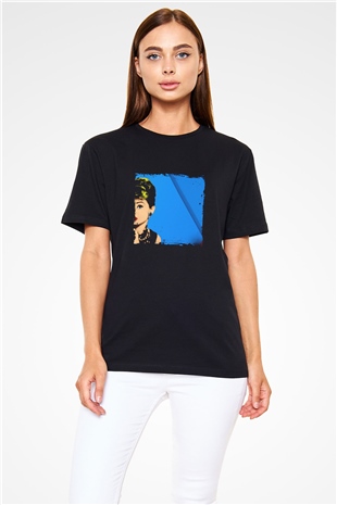 Audrey Hepburn Baskılı Unisex Siyah Tişört