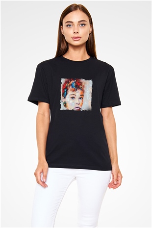 Audrey Hepburn Baskılı Unisex Siyah Tişört