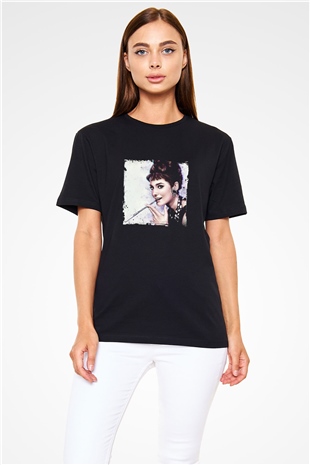 Audrey Hepburn Baskılı Unisex Siyah Tişört