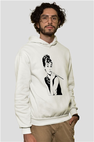 Audrey Hepburn Beyaz Unisex Kapşonlu Sweatshirt