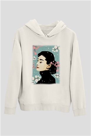 Audrey Hepburn Beyaz Unisex Kapşonlu Sweatshirt