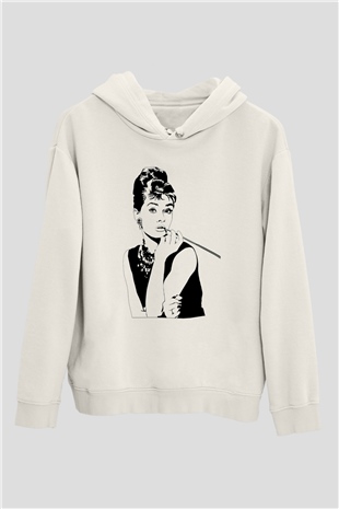 Audrey Hepburn Beyaz Unisex Kapşonlu Sweatshirt
