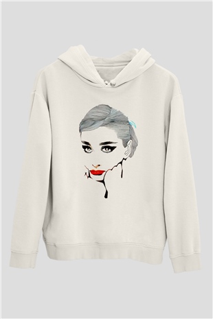 Audrey Hepburn Beyaz Unisex Kapşonlu Sweatshirt