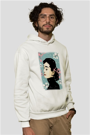 Audrey Hepburn Beyaz Unisex Kapşonlu Sweatshirt
