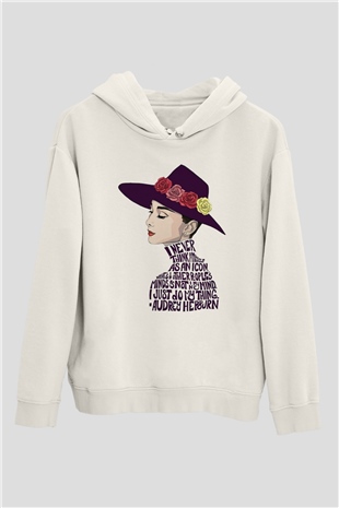 Audrey Hepburn Beyaz Unisex Kapşonlu Sweatshirt