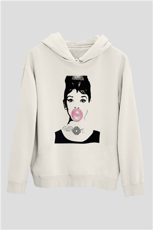 Audrey Hepburn Beyaz Unisex Kapşonlu Sweatshirt