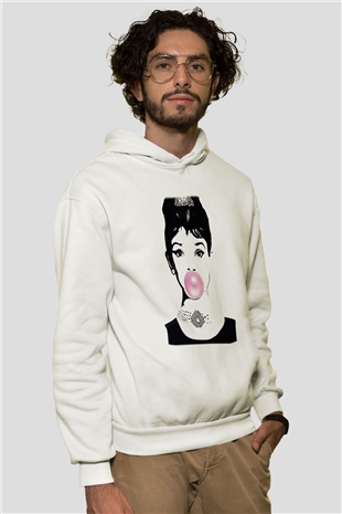 Audrey Hepburn Beyaz Unisex Kapşonlu Sweatshirt