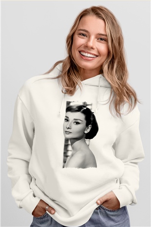 Audrey Hepburn Beyaz Unisex Kapüşonlu Sweatshirt