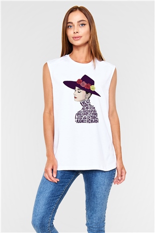 Audrey Hepburn Beyaz Unisex Kolsuz Tişört