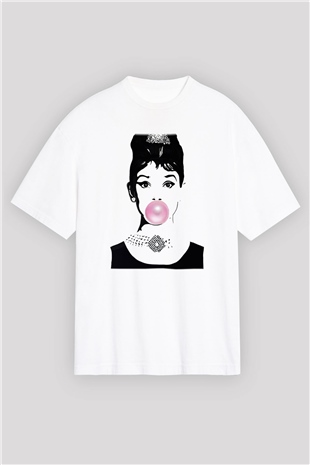 Audrey Hepburn Beyaz Unisex Oversize Tişört T-Shirt