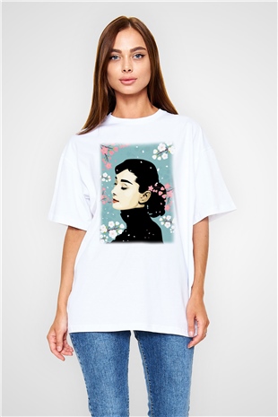 Audrey Hepburn Beyaz Unisex Oversize Tişört T-Shirt
