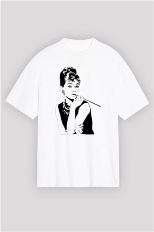 Audrey Hepburn Beyaz Unisex Oversize Tişört T-Shirt