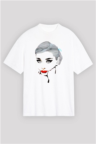 Audrey Hepburn Beyaz Unisex Oversize Tişört T-Shirt