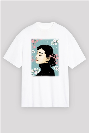 Audrey Hepburn Beyaz Unisex Oversize Tişört T-Shirt