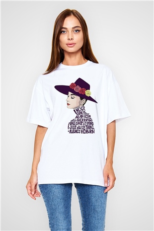 Audrey Hepburn Beyaz Unisex Oversize Tişört T-Shirt