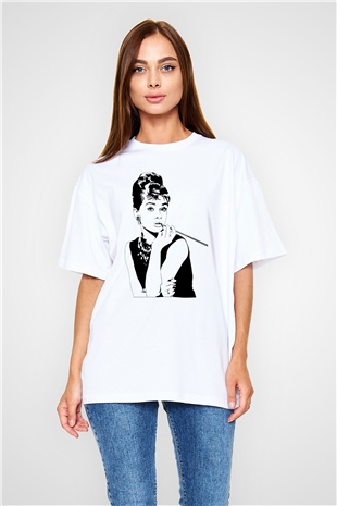 Audrey Hepburn Beyaz Unisex Oversize Tişört T-Shirt