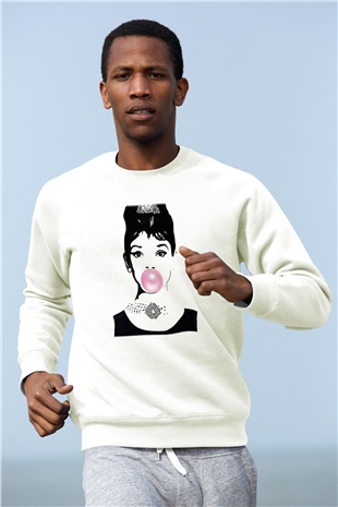 Audrey Hepburn Beyaz Unisex Sweatshirt