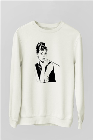 Audrey Hepburn Beyaz Unisex Sweatshirt