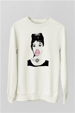 Audrey Hepburn Beyaz Unisex Sweatshirt