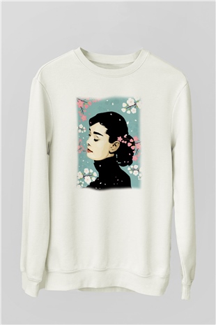 Audrey Hepburn Beyaz Unisex Sweatshirt