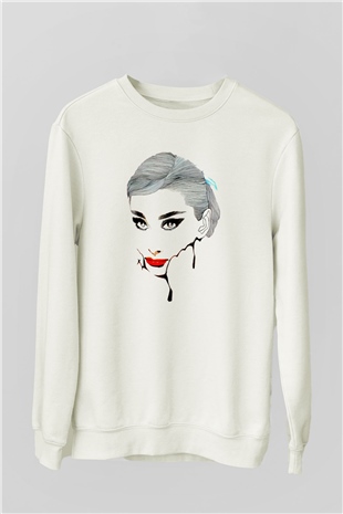 Audrey Hepburn Beyaz Unisex Sweatshirt