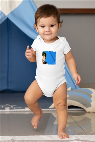 Audrey Hepburn Unisex Baskılı Beyaz Bebek Body - Zıbın