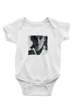 Audrey Hepburn Unisex Baskılı Beyaz Bebek Body - Zıbın