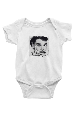 Audrey Hepburn Unisex Baskılı Beyaz Bebek Body - Zıbın