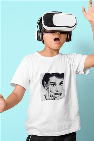 Audrey Hepburn Unisex Baskılı Beyaz Çocuk Tişört