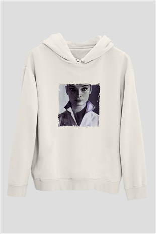 Audrey Hepburn Unisex Baskılı Beyaz Kapüşonlu Sweatshirt