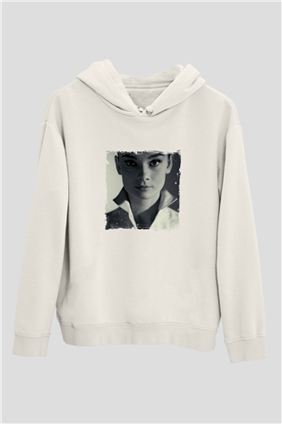 Audrey Hepburn Unisex Baskılı Beyaz Kapüşonlu Sweatshirt
